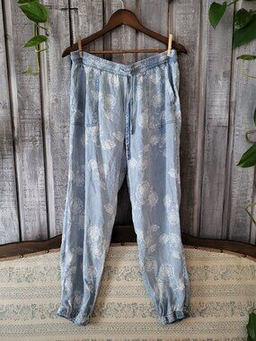 Tencel Joggers Pants Light Blue Large L Thread & Supply Serena Floral Denim Rose